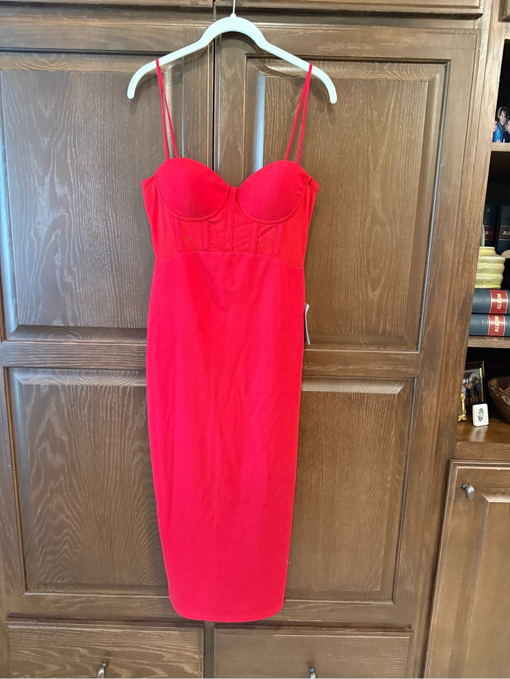 Astr Red Bustier Spaghetti-Strap Midi Dress